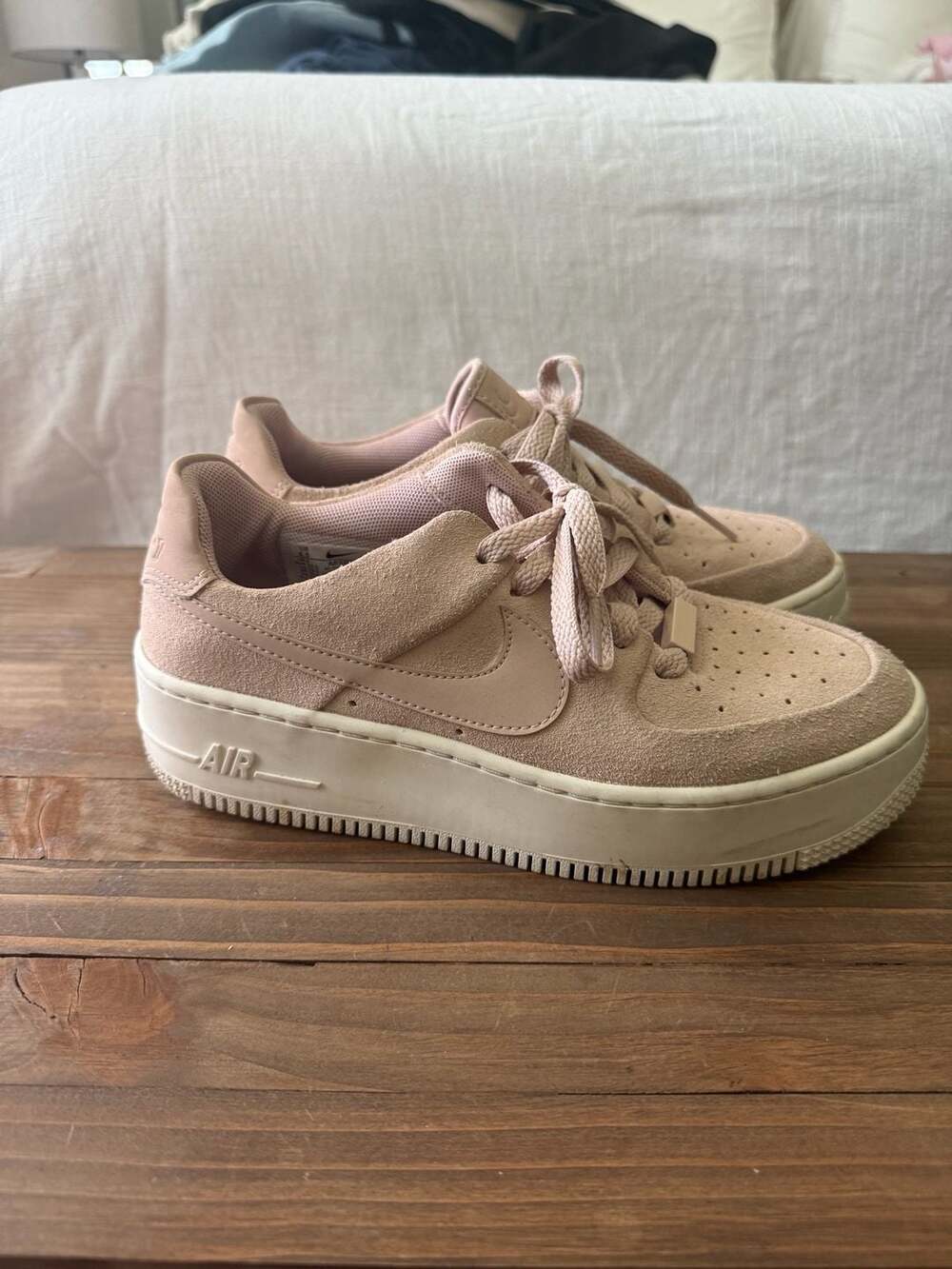 Nike Women's AF1 Sage Low 'Particle Beige' Suede Platform Sneakers AR5339-201
